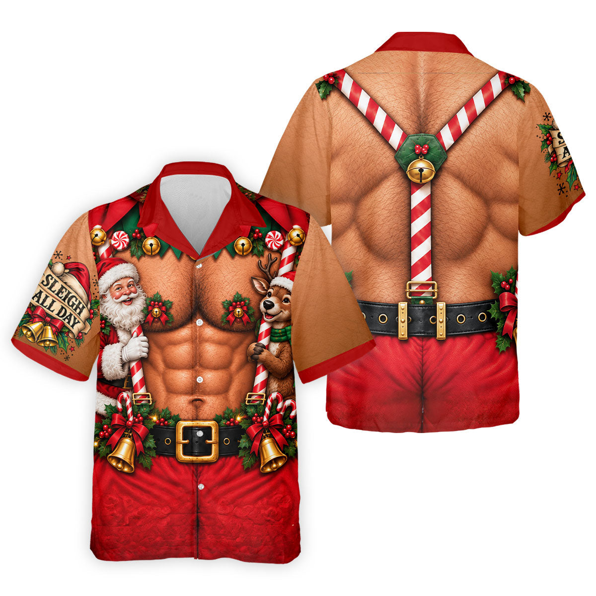 Sleigh All Day Muscle Santa Christmas Golf Shirt, Mens Golf Apparel, Mens Golf Polo