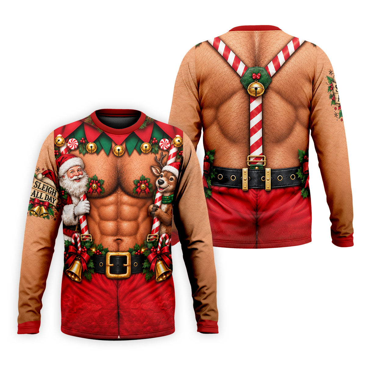 Sleigh All Day Muscle Santa Christmas Golf Shirt, Mens Golf Apparel, Mens Golf Polo