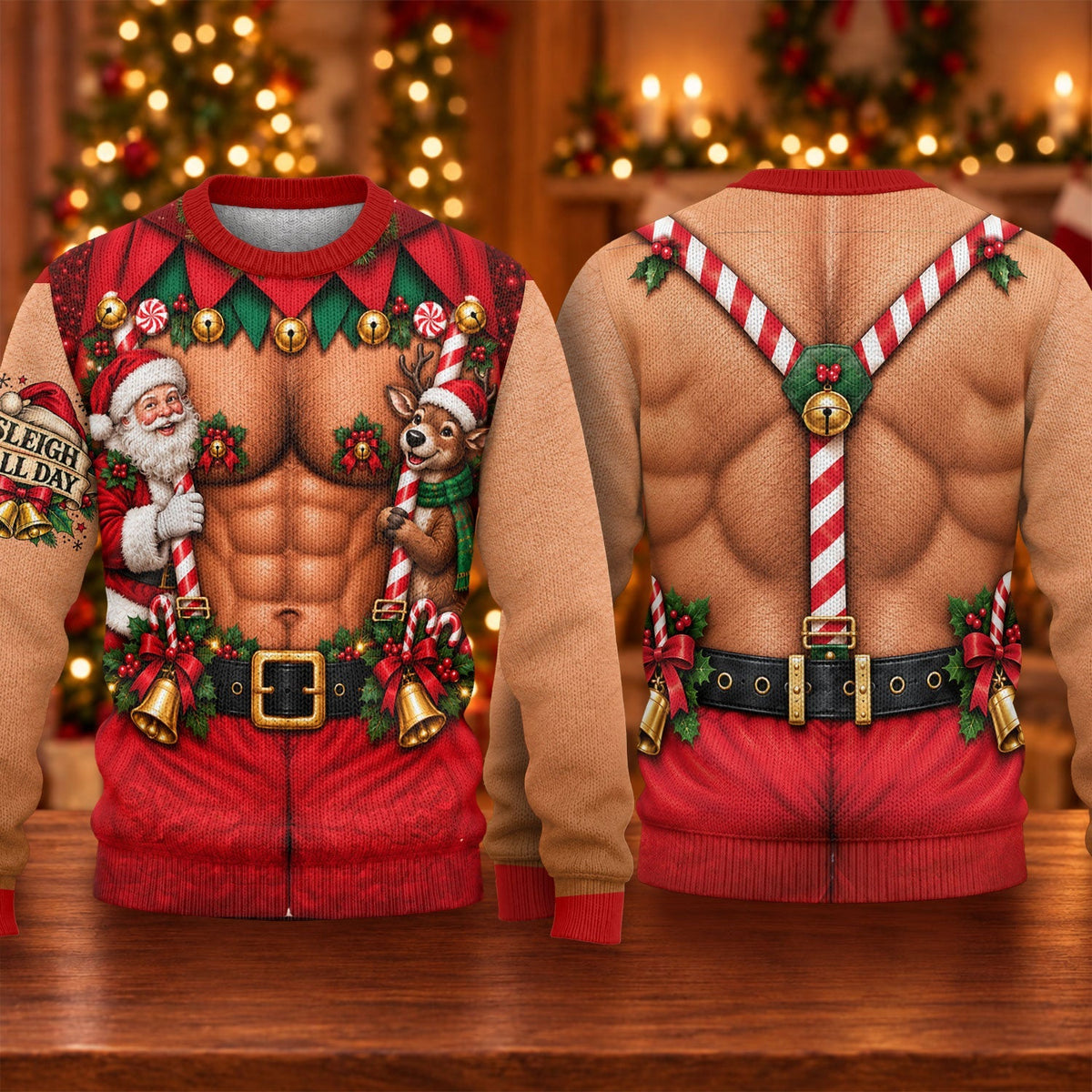 Sleigh All Day Muscle Ugly Christmas Sweater, Golf Lover Gifts, Ugly Sweater Party