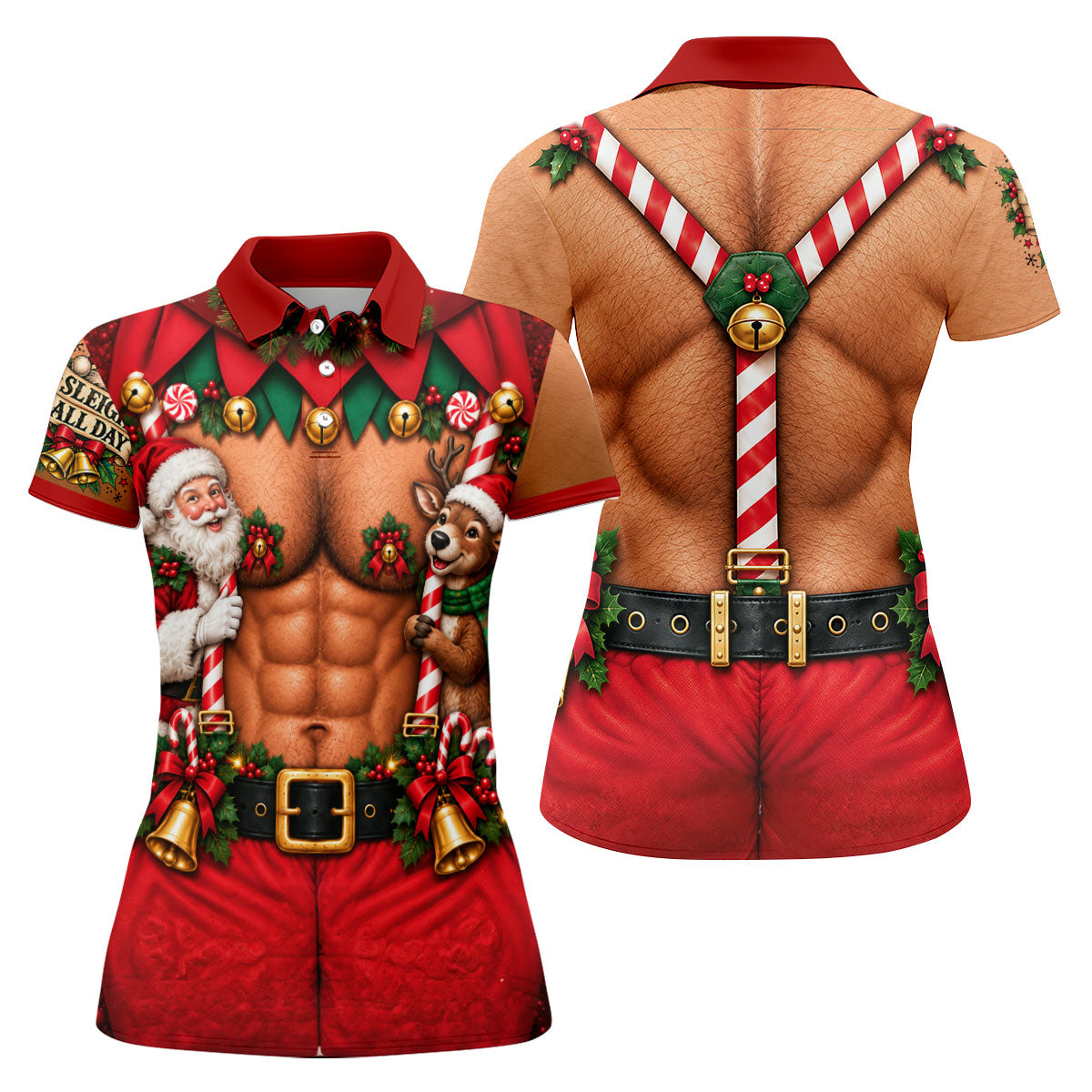 Sleigh All Day Muscle Christmas Golf Shirt, Golf Shirts For Women, Womens Golf Tops