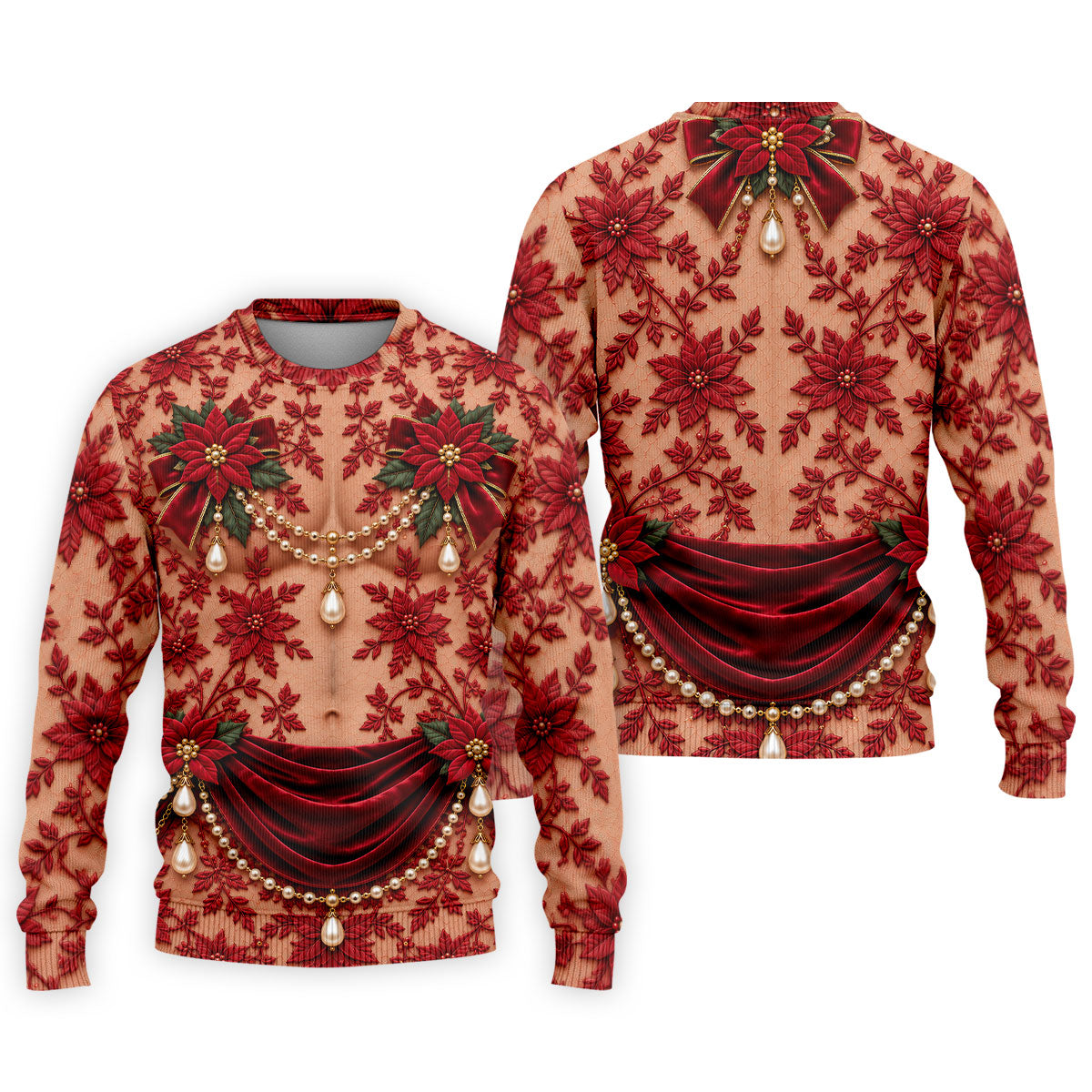 Red Poinsettia Lace Pearls Christmas Golf Shirt, Golf Polo For Men, Mens Golf Polo