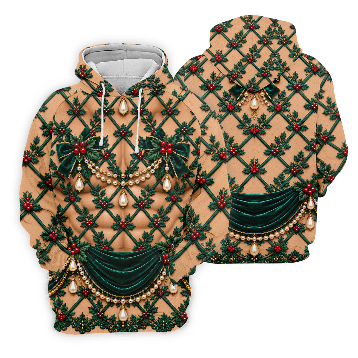 Green Holly Pearls Christmas Golf Shirt, Funny Mens Golf Shirts, Mens Golf Clothing