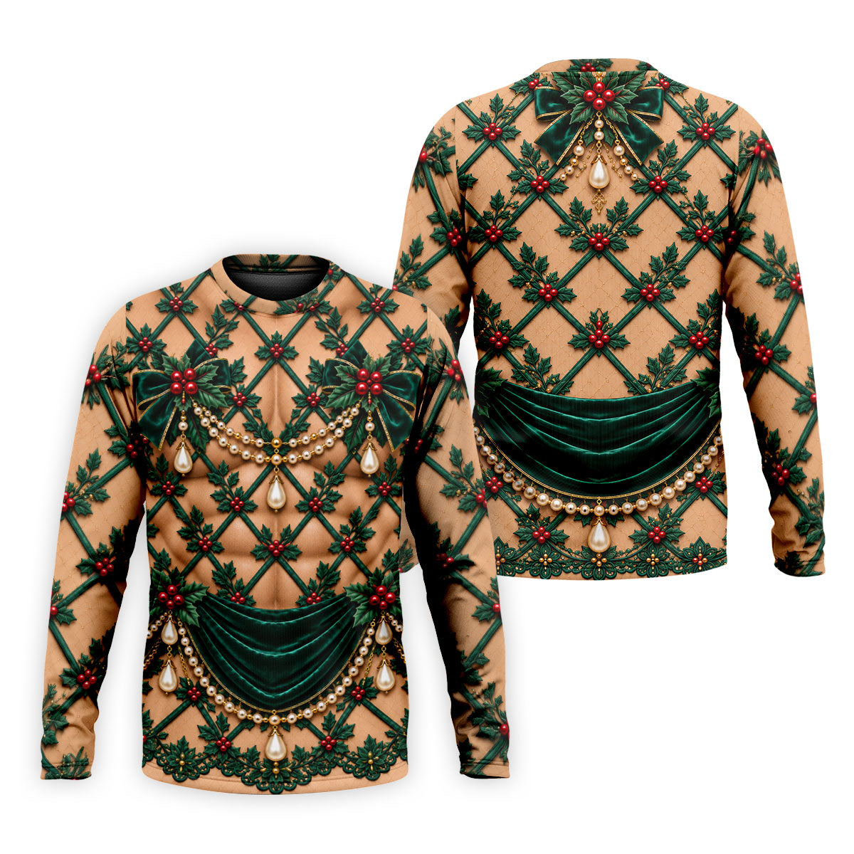 Green Holly Pearls Christmas Golf Shirt, Funny Mens Golf Shirts, Mens Golf Clothing