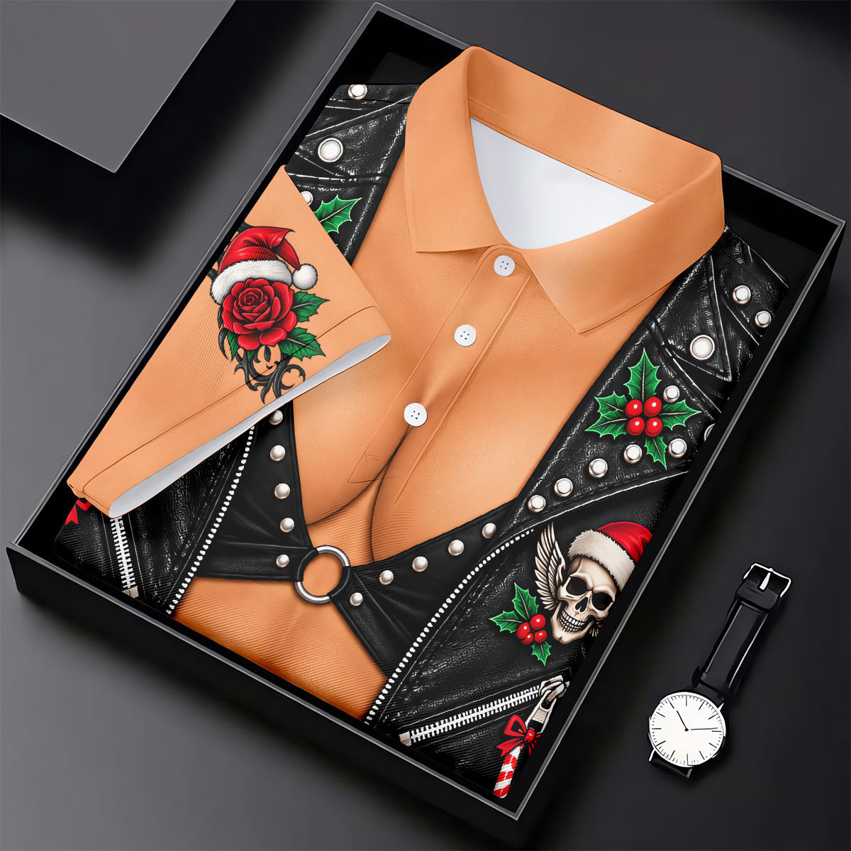 Santa Skull Biker Christmas Golf Shirt, Golf Gifts For Women, Golf Shirts For Women