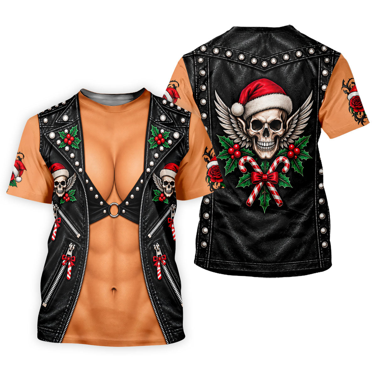 Santa Skull Biker Vest Christmas Golf Shirt, Mens Golf Apparel, Mens Golf Clothing