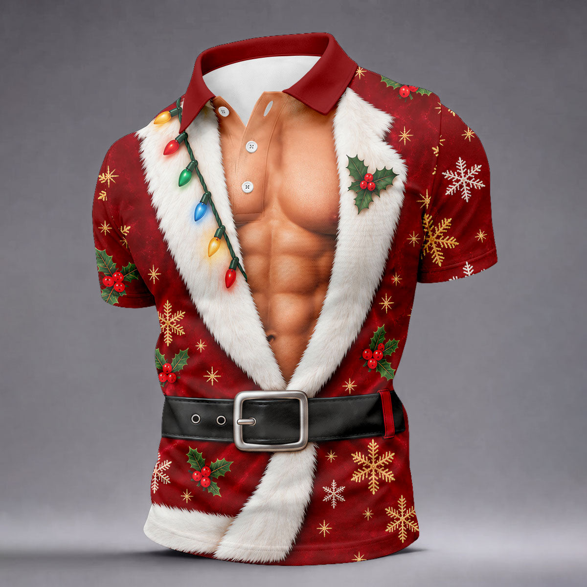 Red Muscle Santa Robe Christmas Golf Shirt, Golf Gifts For Men, Mens Golf Clothing