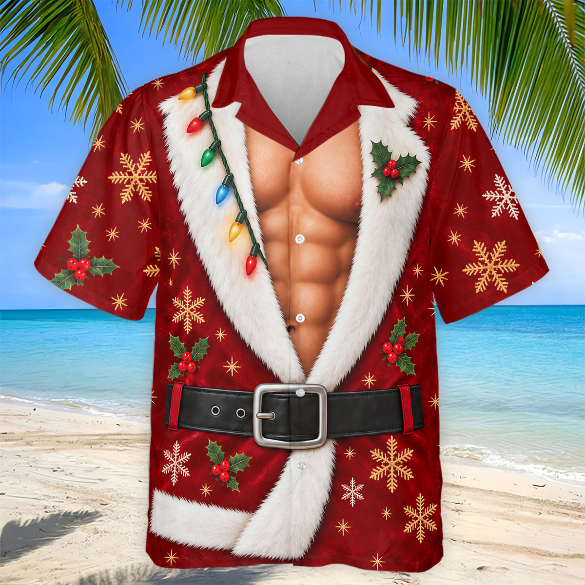 Red Muscle Santa Robe Christmas Golf Shirt, Golf Gifts For Men, Mens Golf Clothing