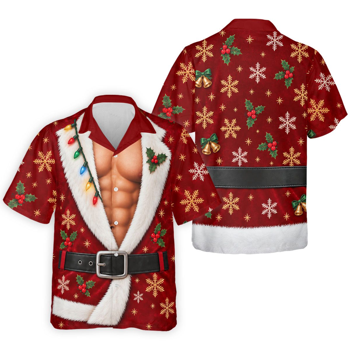 Red Muscle Santa Robe Christmas Golf Shirt, Golf Gifts For Men, Mens Golf Clothing