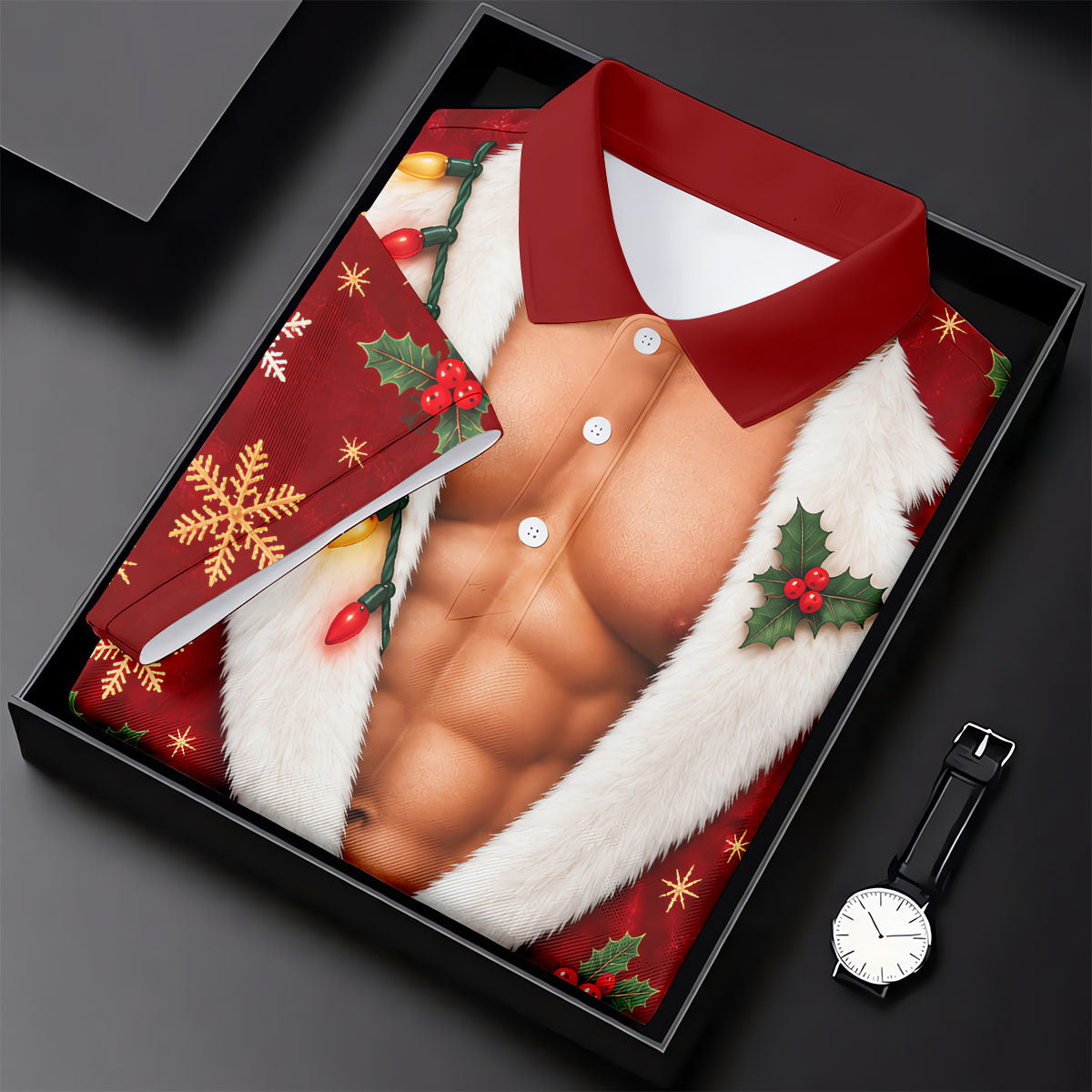 Red Muscle Santa Robe Christmas Golf Shirt, Golf Gifts For Men, Mens Golf Clothing