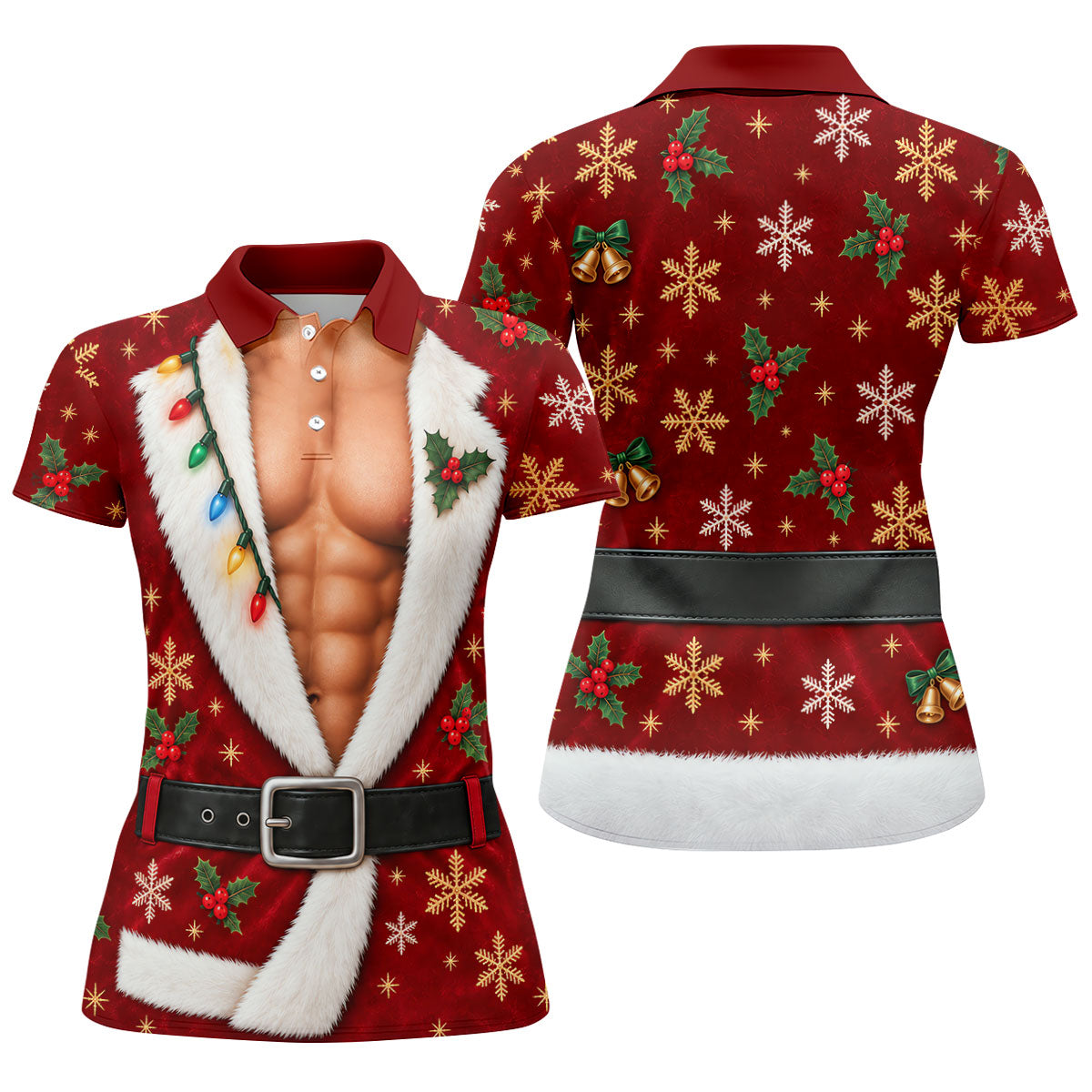 Red Muscle Santa Robe Christmas Golf Shirt, Golf Gifts For Women, Womens Golf Tops