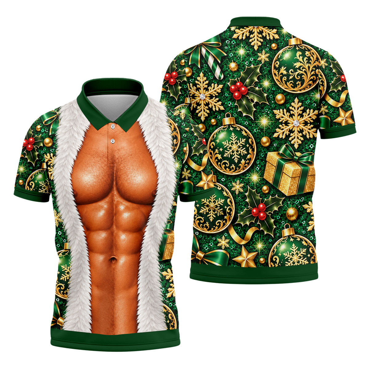 Green Muscle Santa Christmas Golf Shirt, Funny Mens Golf Shirts, Golf Gifts For Men