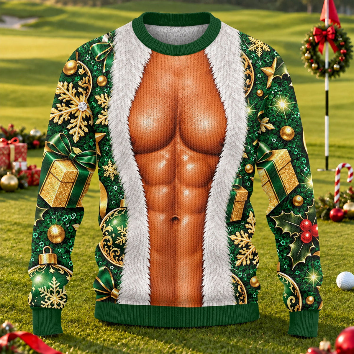 Green Muscle Santa Ugly Christmas Sweater, Christmas Gifts, Funny Christmas Outfit
