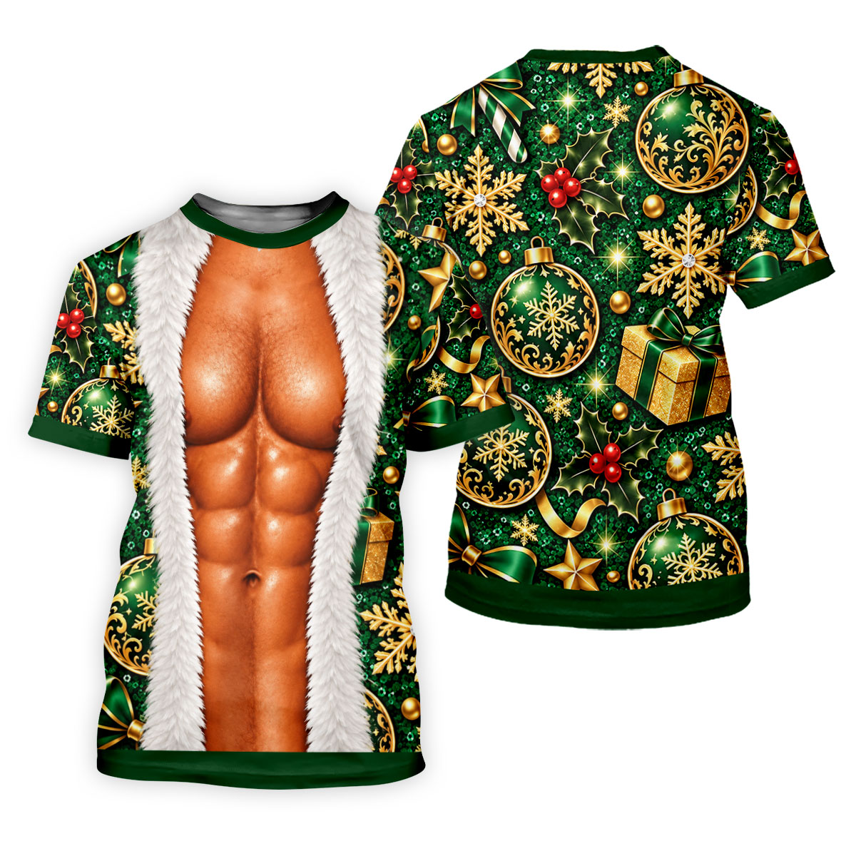 Green Fur Muscle Santa Christmas Golf Shirt, Womens Golf Shirts, Womens Golf Tops