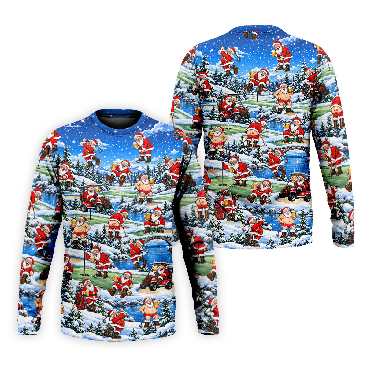 Snowy Santa Golf Pattern Christmas Golf Shirt, Funny Mens Golf Shirts, Mens Golf Polo