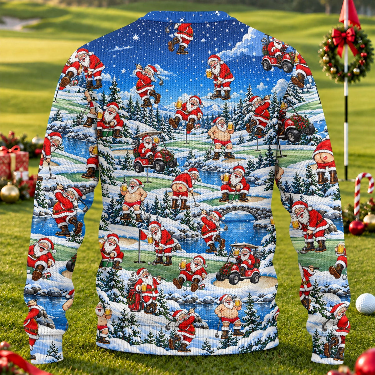 Snowy Santa Golf Pattern Ugly Christmas Sweater, Christmas Golf Gift, Funny Xmas Gift