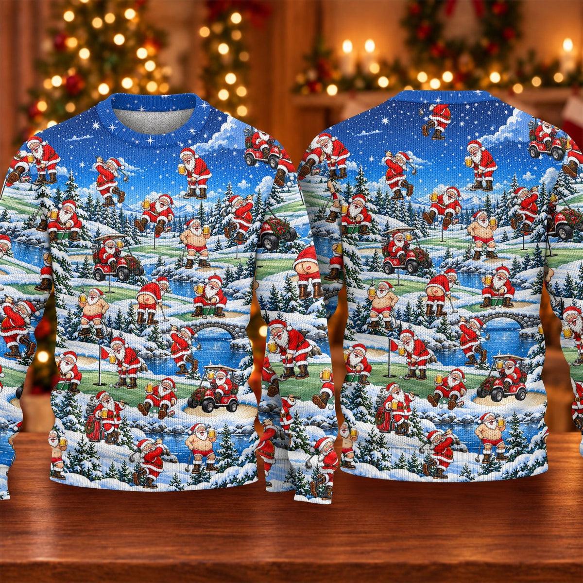 Snowy Santa Golf Pattern Ugly Christmas Sweater, Christmas Golf Gift, Funny Xmas Gift