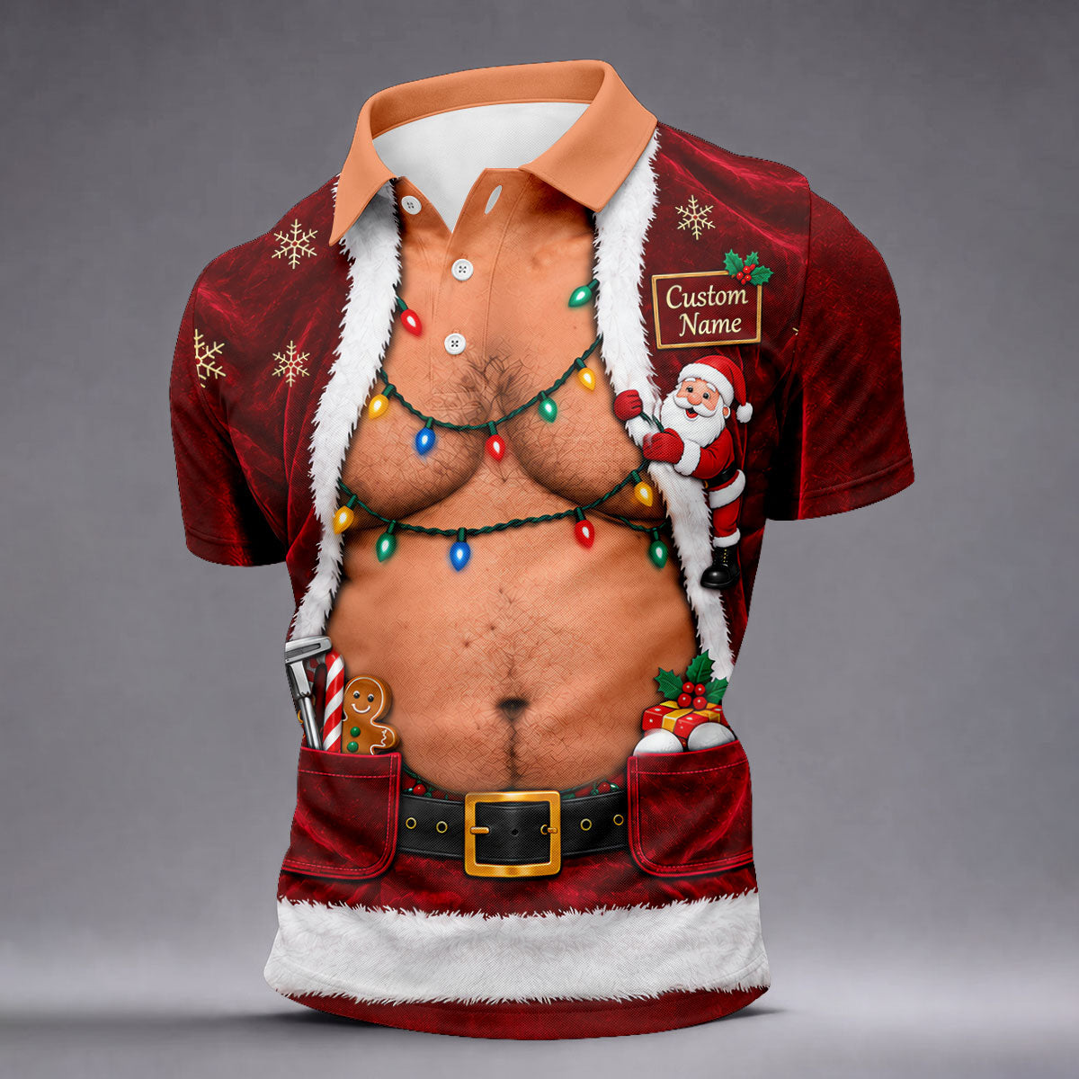 Custom Name Santa Suit Belly Christmas Golf Shirt, Mens Golf Polo, Mens Golf Shirts