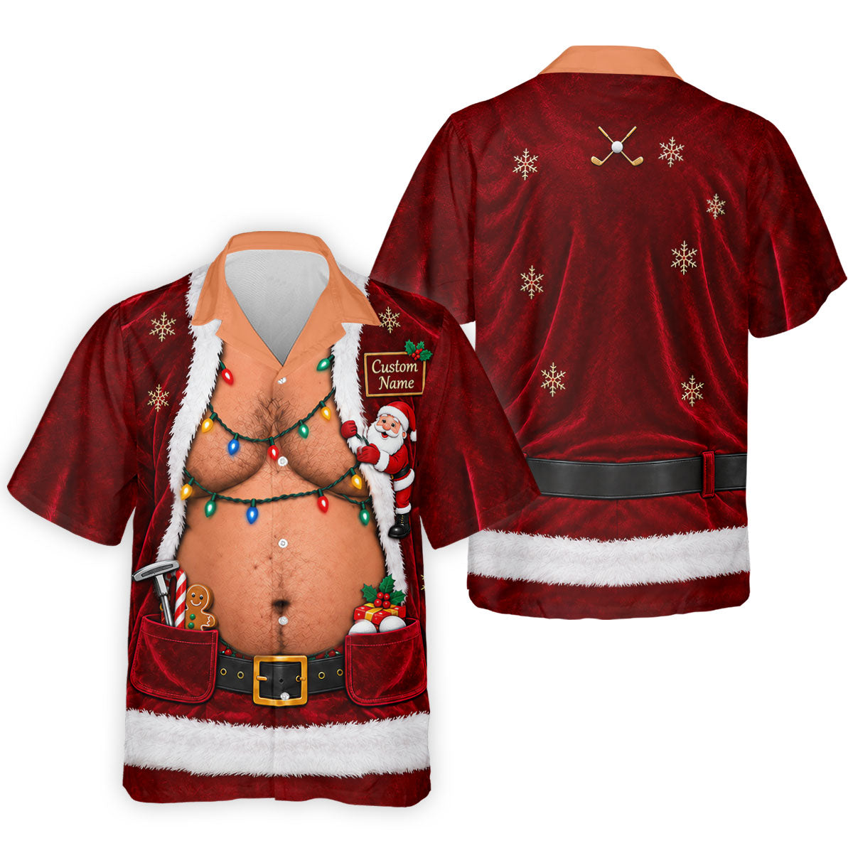 Custom Name Santa Suit Belly Christmas Golf Shirt, Mens Golf Polo, Mens Golf Shirts