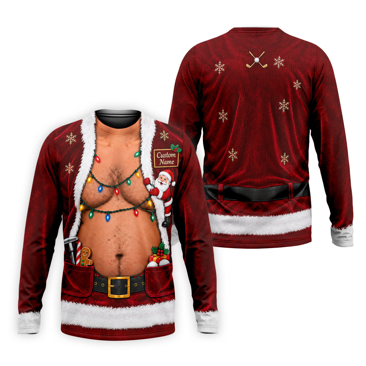 Custom Name Santa Suit Belly Christmas Golf Shirt, Mens Golf Polo, Mens Golf Shirts