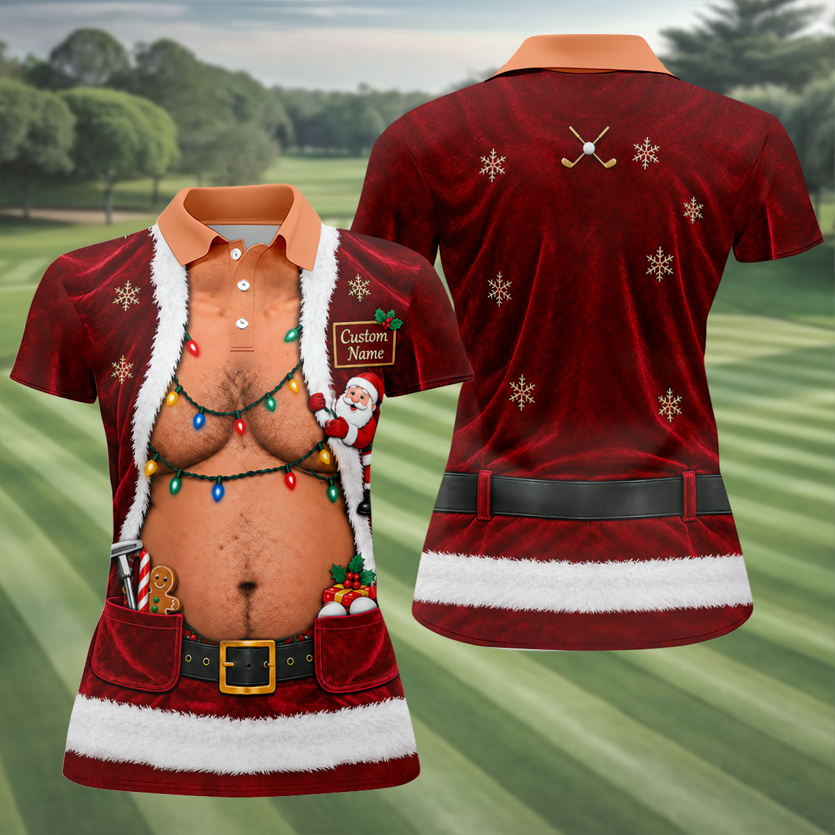 Custom Name Santa Suit Christmas Golf Shirt, Golf Gifts For Women, Ladies Golf Tops