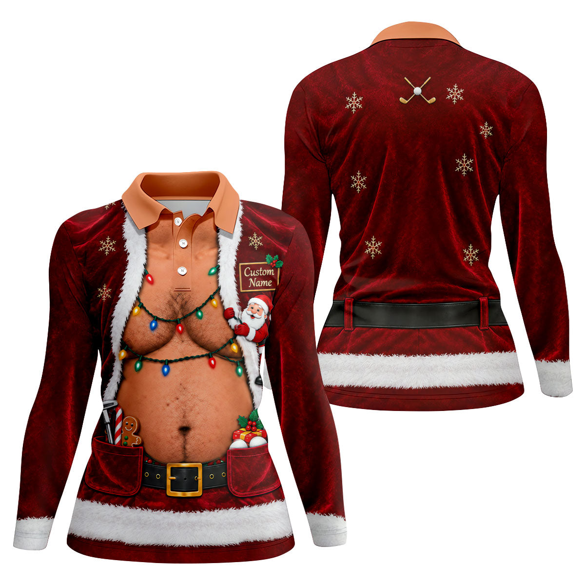Custom Name Santa Suit Christmas Golf Shirt, Golf Gifts For Women, Ladies Golf Tops