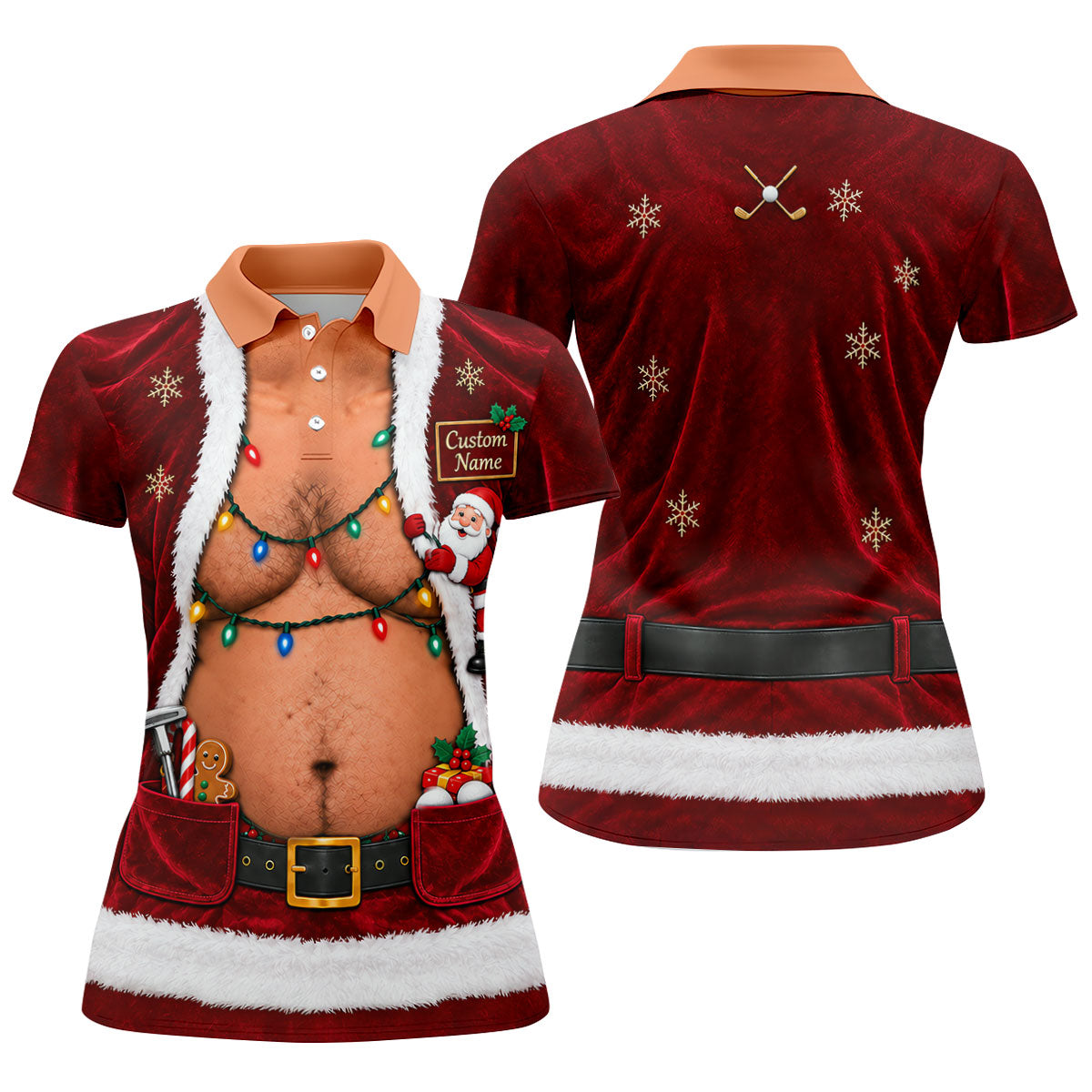 Custom Name Santa Suit Christmas Golf Shirt, Golf Gifts For Women, Ladies Golf Tops