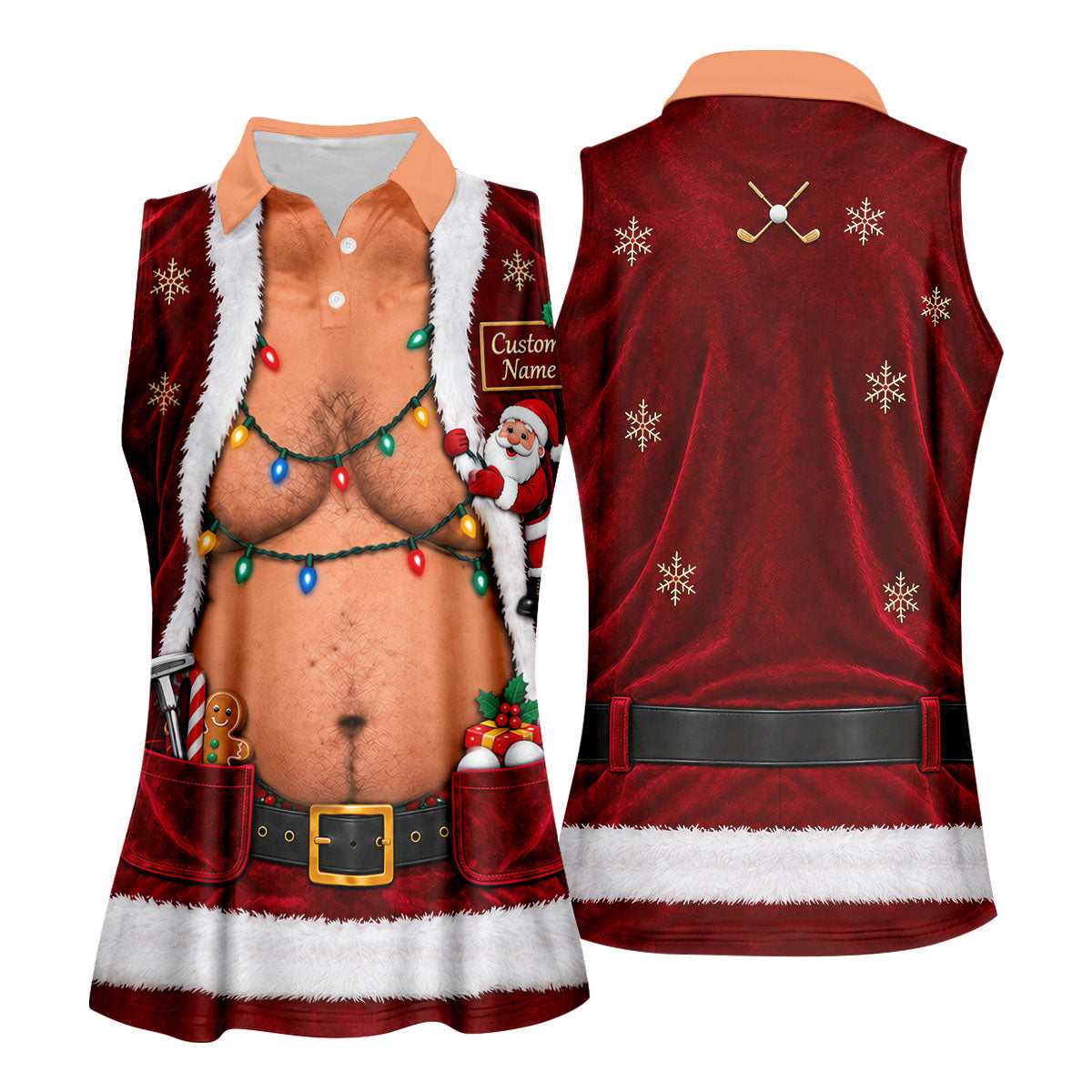 Custom Name Santa Suit Christmas Golf Shirt, Golf Gifts For Women, Ladies Golf Tops