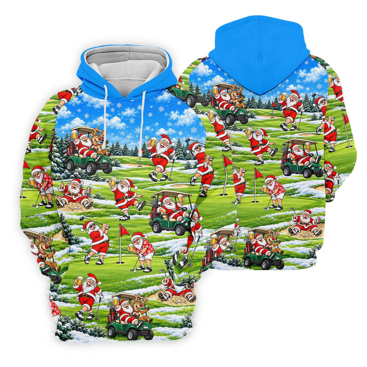 Santa Golf Course Pattern Christmas Golf Shirt, Golf Gifts For Men, Golf Polo For Men