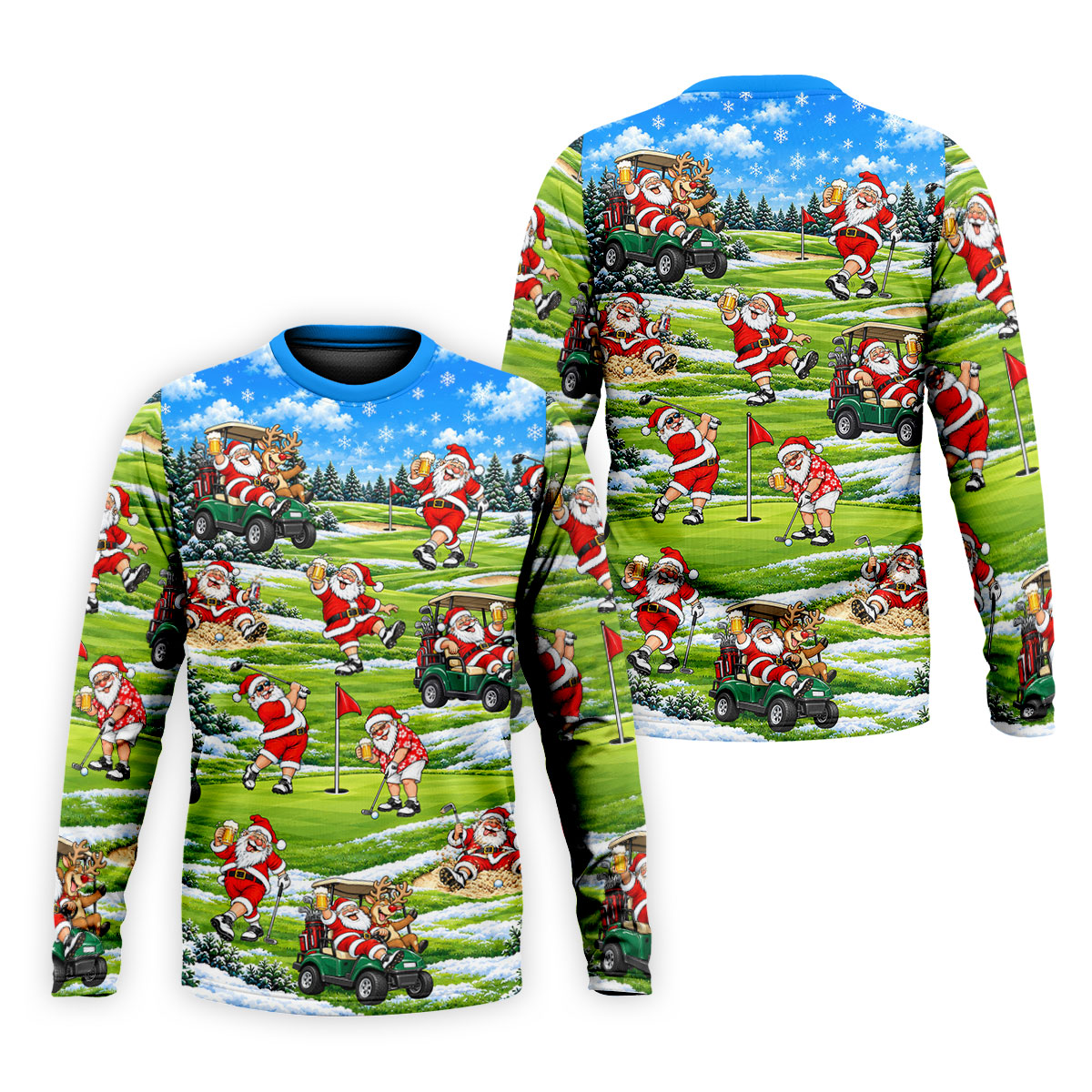 Santa Golf Course Pattern Christmas Golf Shirt, Golf Gifts For Men, Golf Polo For Men