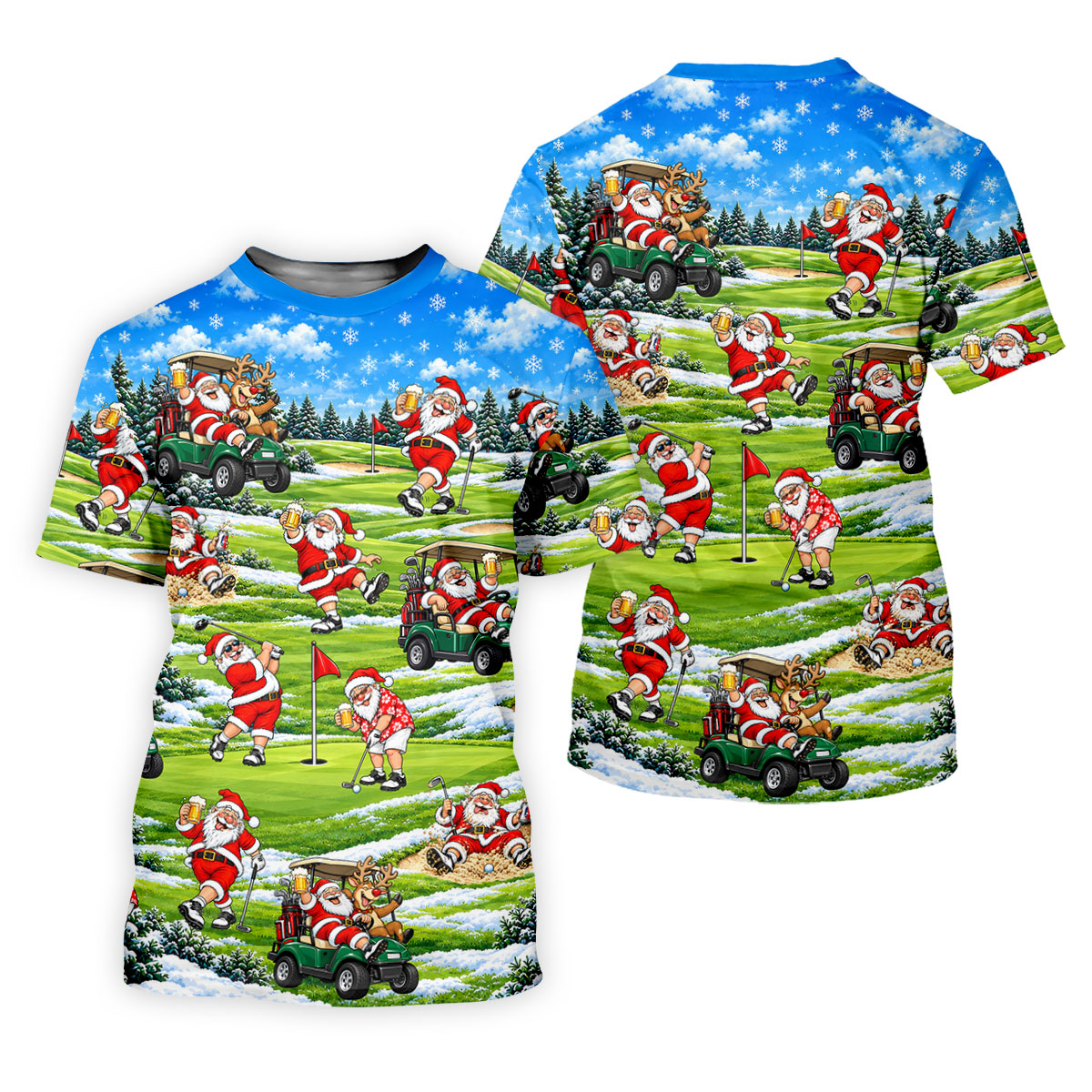 Santa Golf Course Pattern Christmas Golf Shirt, Golf Gifts For Men, Golf Polo For Men