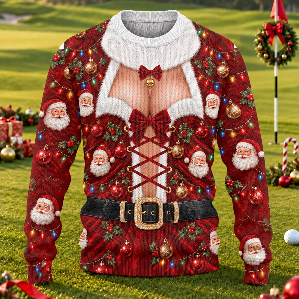 Santa Lace Up Corset Ugly Christmas Sweater, Christmas Golf Gift, Golf Lover Gifts