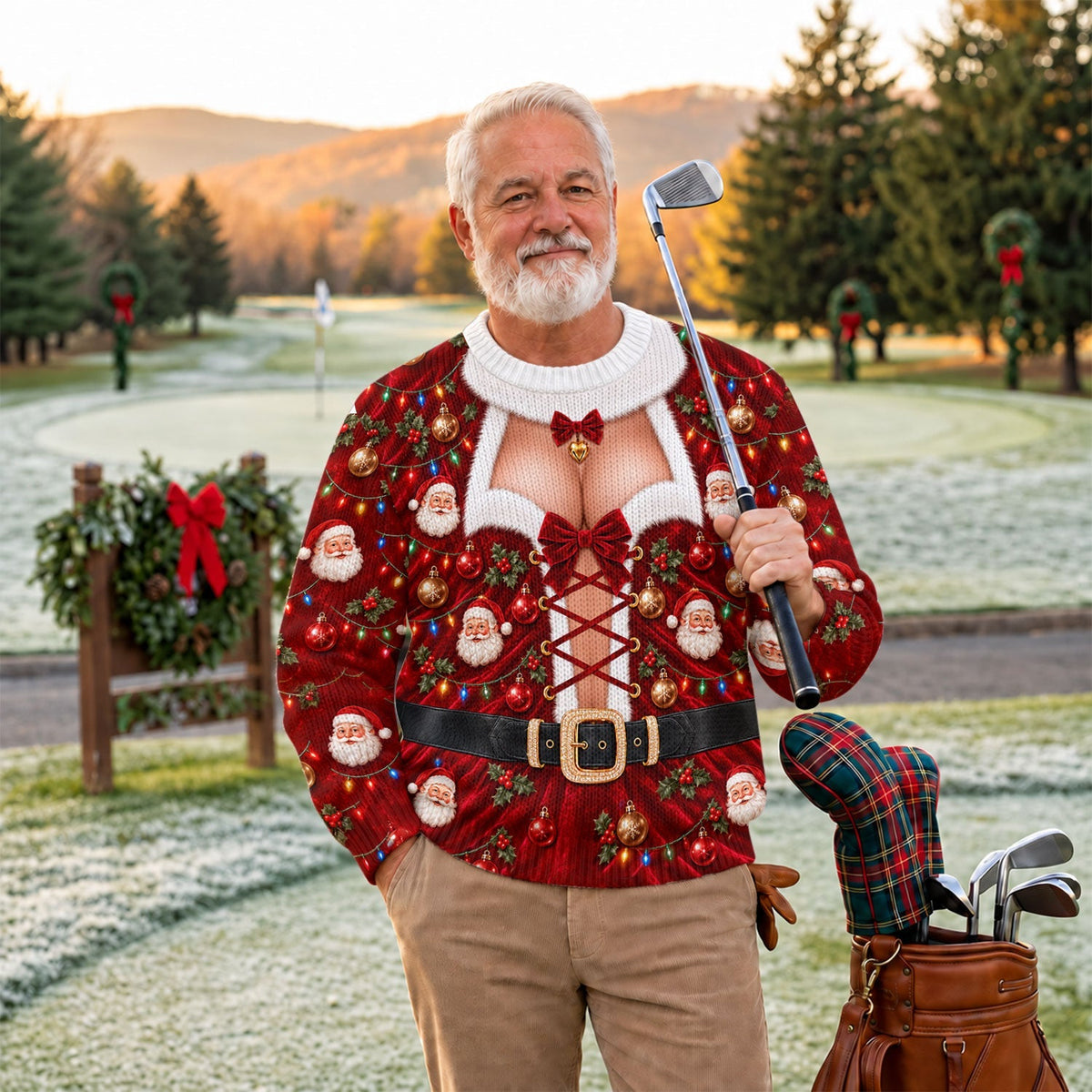 Santa Lace Up Corset Ugly Christmas Sweater, Christmas Golf Gift, Golf Lover Gifts