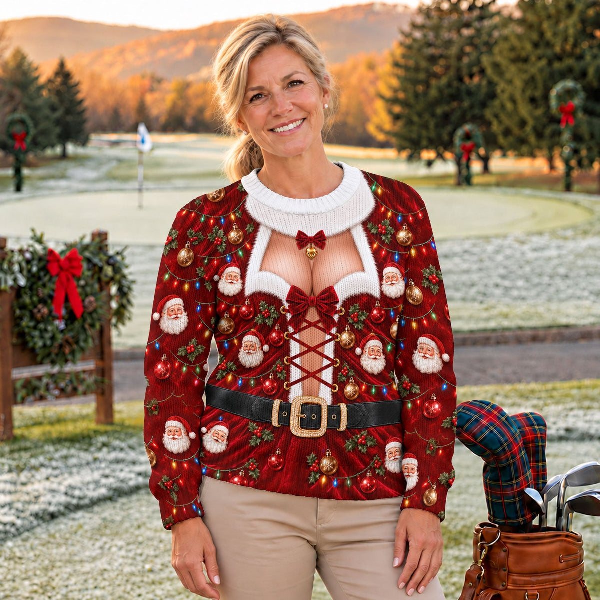 Santa Lace Up Corset Ugly Christmas Sweater, Christmas Golf Gift, Golf Lover Gifts