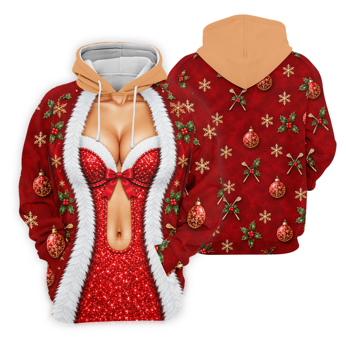 Red Sequin Fur Corset Christmas Golf Shirt, Golf Shirts For Men, Mens Golf Shirts