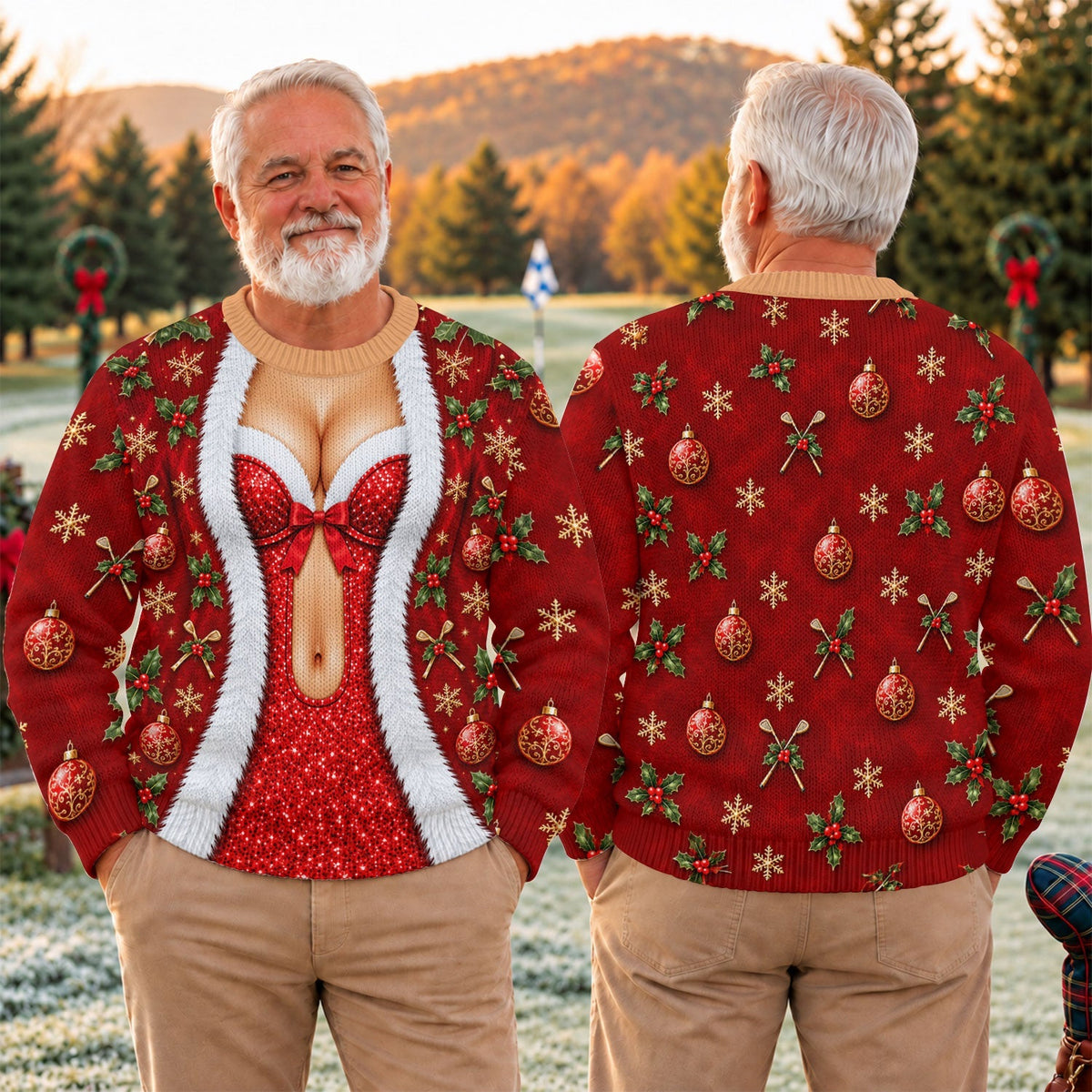 Red Sequin Corset Ugly Christmas Sweater, Funny Christmas Outfit, Golf Lover Gifts