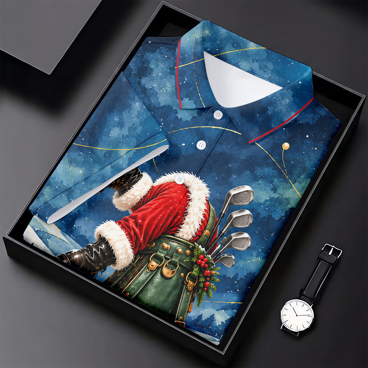 Blue Santa Diving Golf Bag Christmas Golf Shirt, Mens Golf Apparel, Mens Golf Shirts