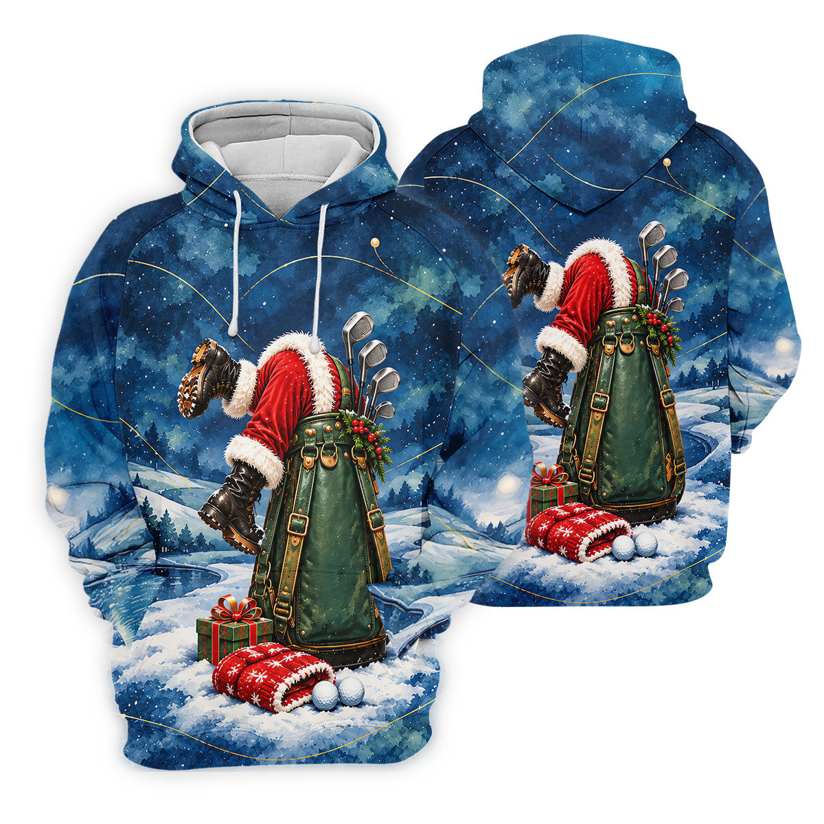 Blue Santa Diving Golf Bag Christmas Golf Shirt, Mens Golf Apparel, Mens Golf Shirts