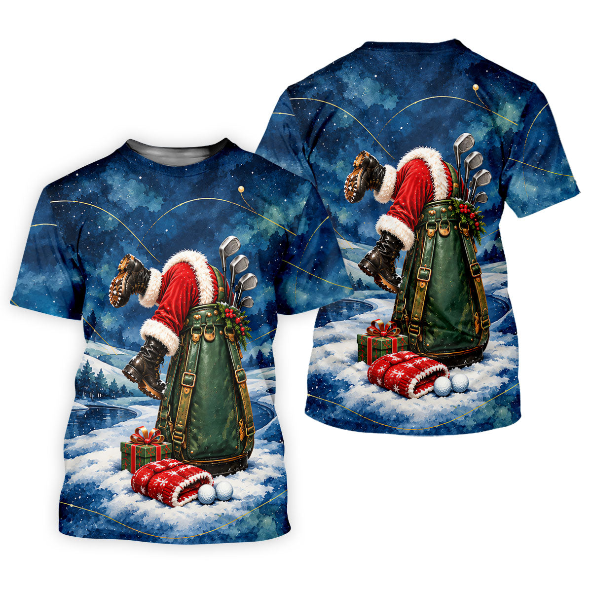 Blue Santa Diving Golf Bag Christmas Golf Shirt, Mens Golf Apparel, Mens Golf Shirts