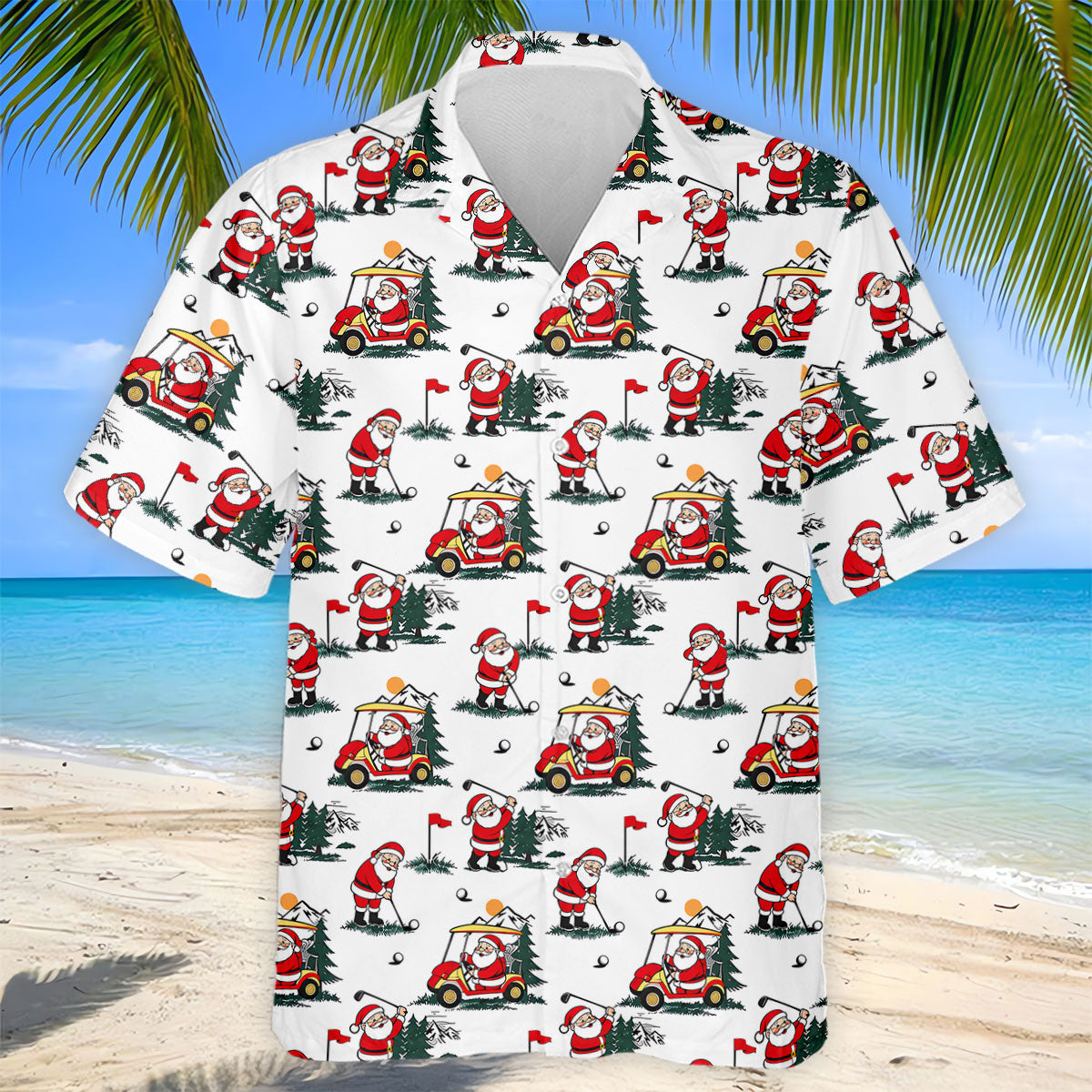 Santa Golf Cart Pattern Christmas Golf Shirt, Golf Polo For Men, Golf Shirts For Men