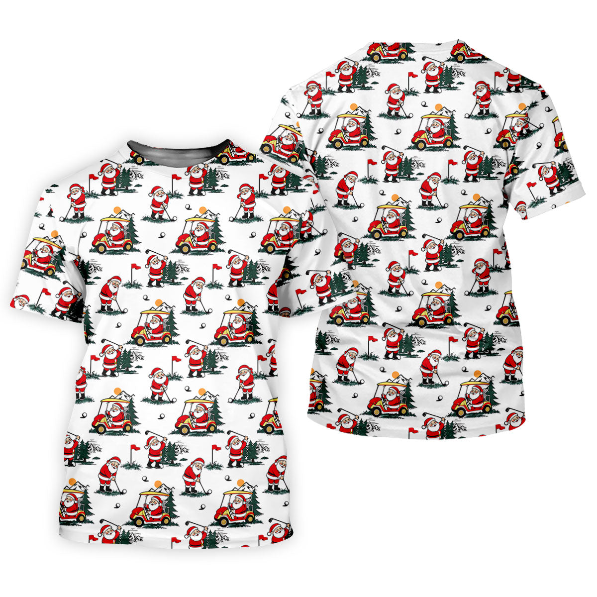 Santa Golf Cart Pattern Christmas Golf Shirt, Golf Polo For Men, Golf Shirts For Men