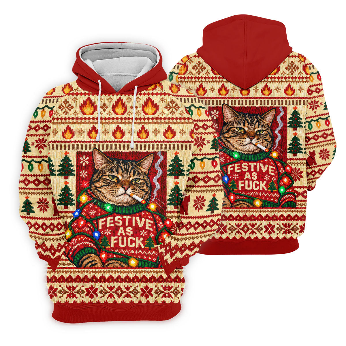 Red Festive As F*ck Cat Christmas Golf Shirt, Mens Golf Clothing, Golf Gifts For Men