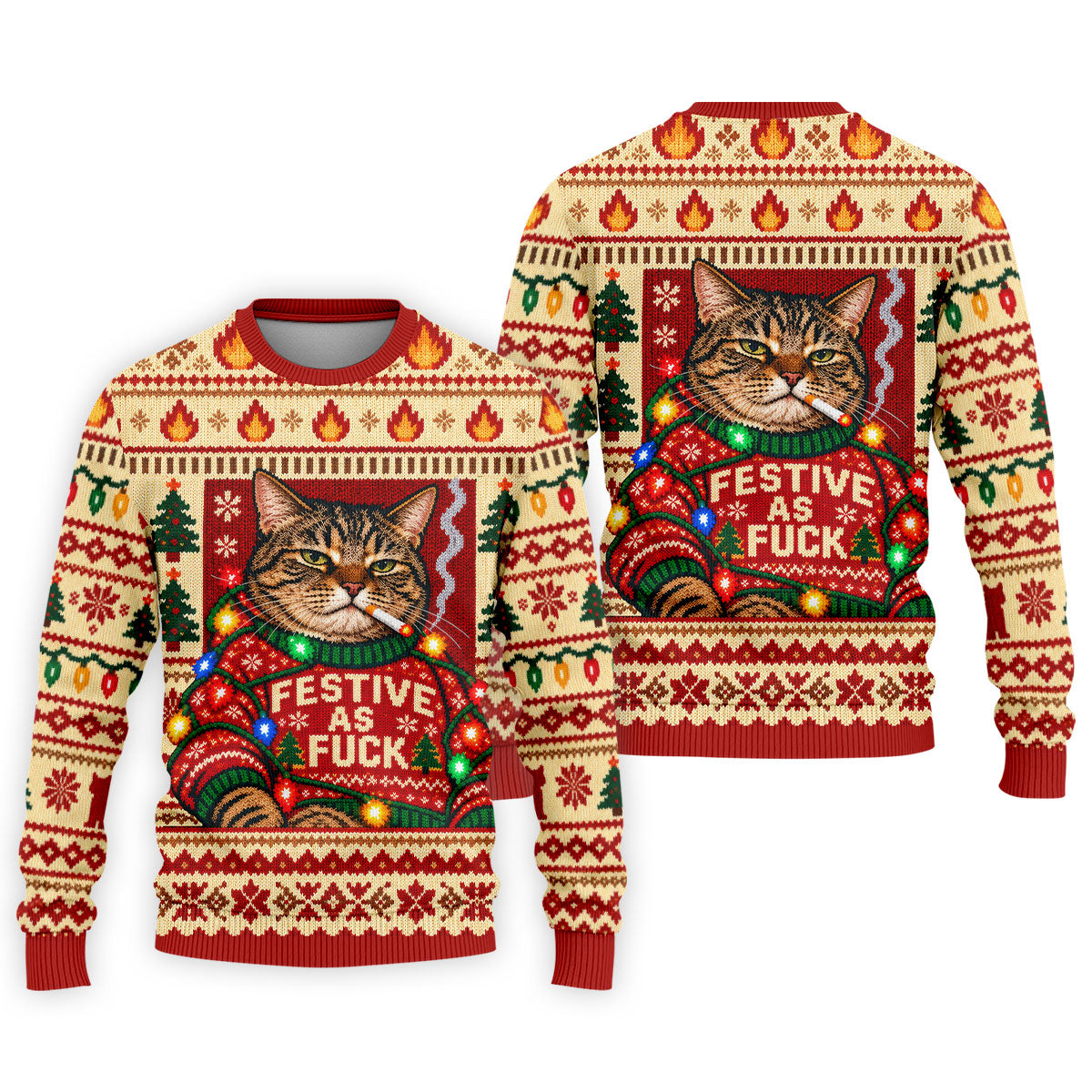 Red Festive As F*ck Cat Christmas Golf Shirt, Mens Golf Clothing, Golf Gifts For Men