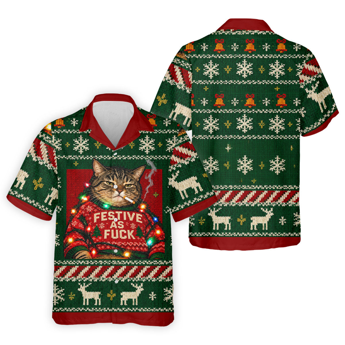 Green Festive As F*ck Cat Christmas Golf Shirt, Mens Golf Shirts, Mens Golf Apparel