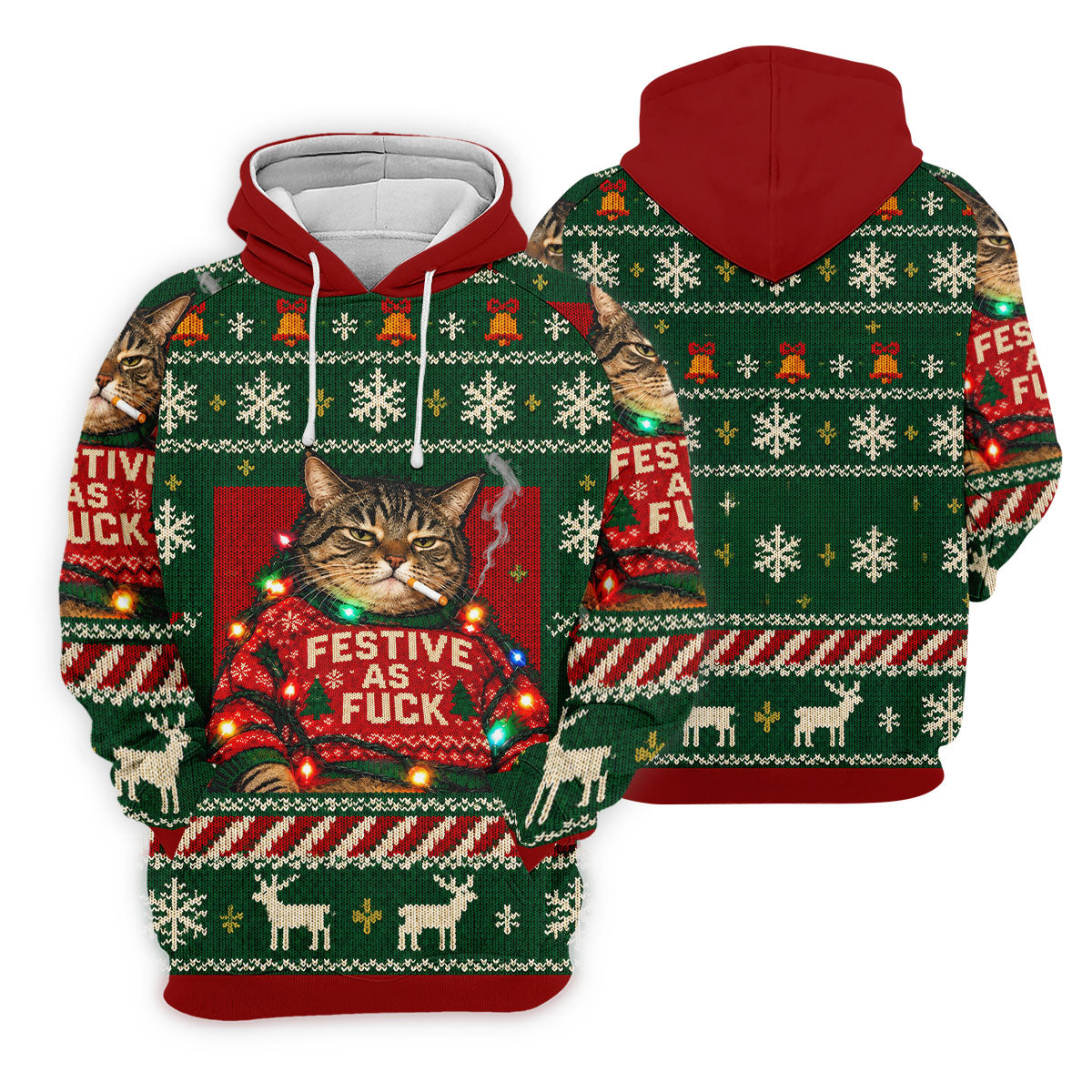 Green Festive As F*ck Cat Christmas Golf Shirt, Ladies Golf Shirts, Womens Golf Tops