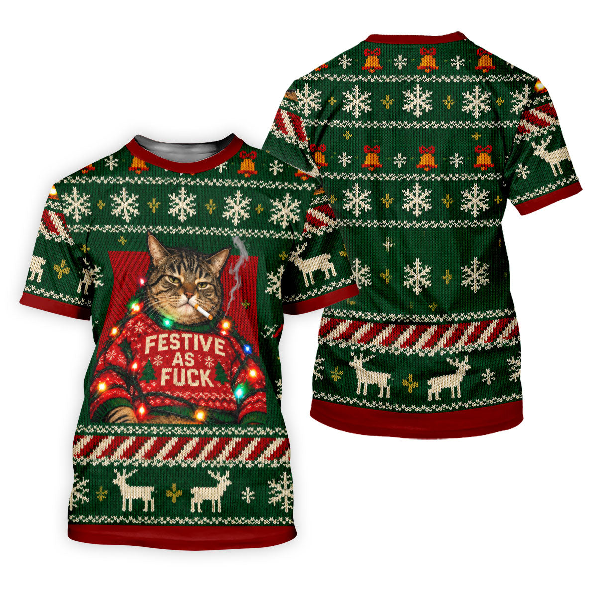 Green Festive As F*ck Cat Christmas Golf Shirt, Ladies Golf Shirts, Womens Golf Tops
