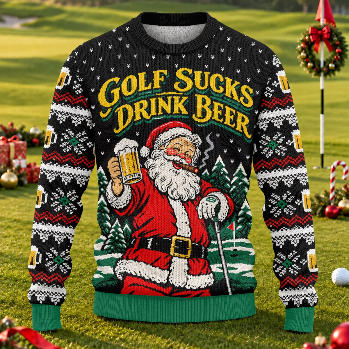 Golf Sucks Drink Beer Santa Ugly Christmas Sweater, Golf Lover Gifts, Funny Xmas Gift