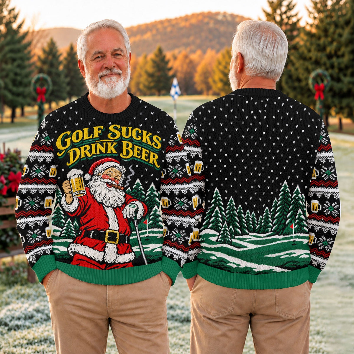 Golf Sucks Drink Beer Santa Ugly Christmas Sweater, Golf Lover Gifts, Funny Xmas Gift
