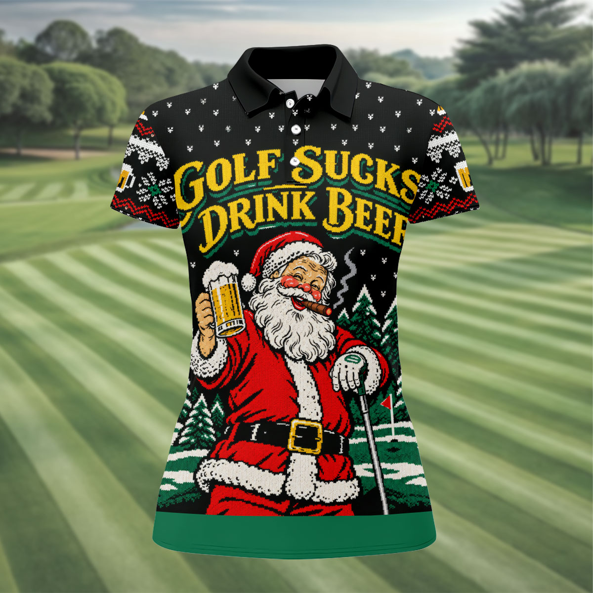 Golf Sucks Drink Beer Santa Christmas Golf Shirt, Womens Golf Tops, Ladies Golf Tops
