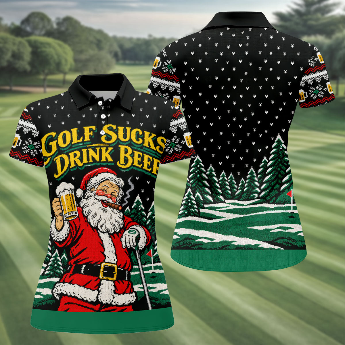 Golf Sucks Drink Beer Santa Christmas Golf Shirt, Womens Golf Tops, Ladies Golf Tops