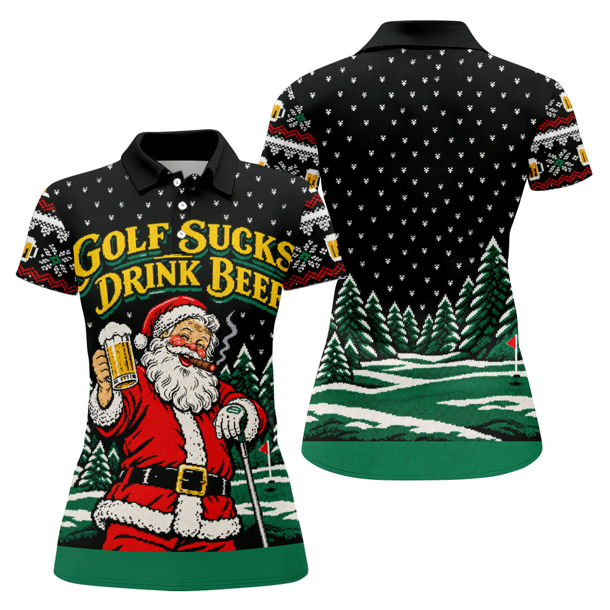 Golf Sucks Drink Beer Santa Christmas Golf Shirt, Womens Golf Tops, Ladies Golf Tops